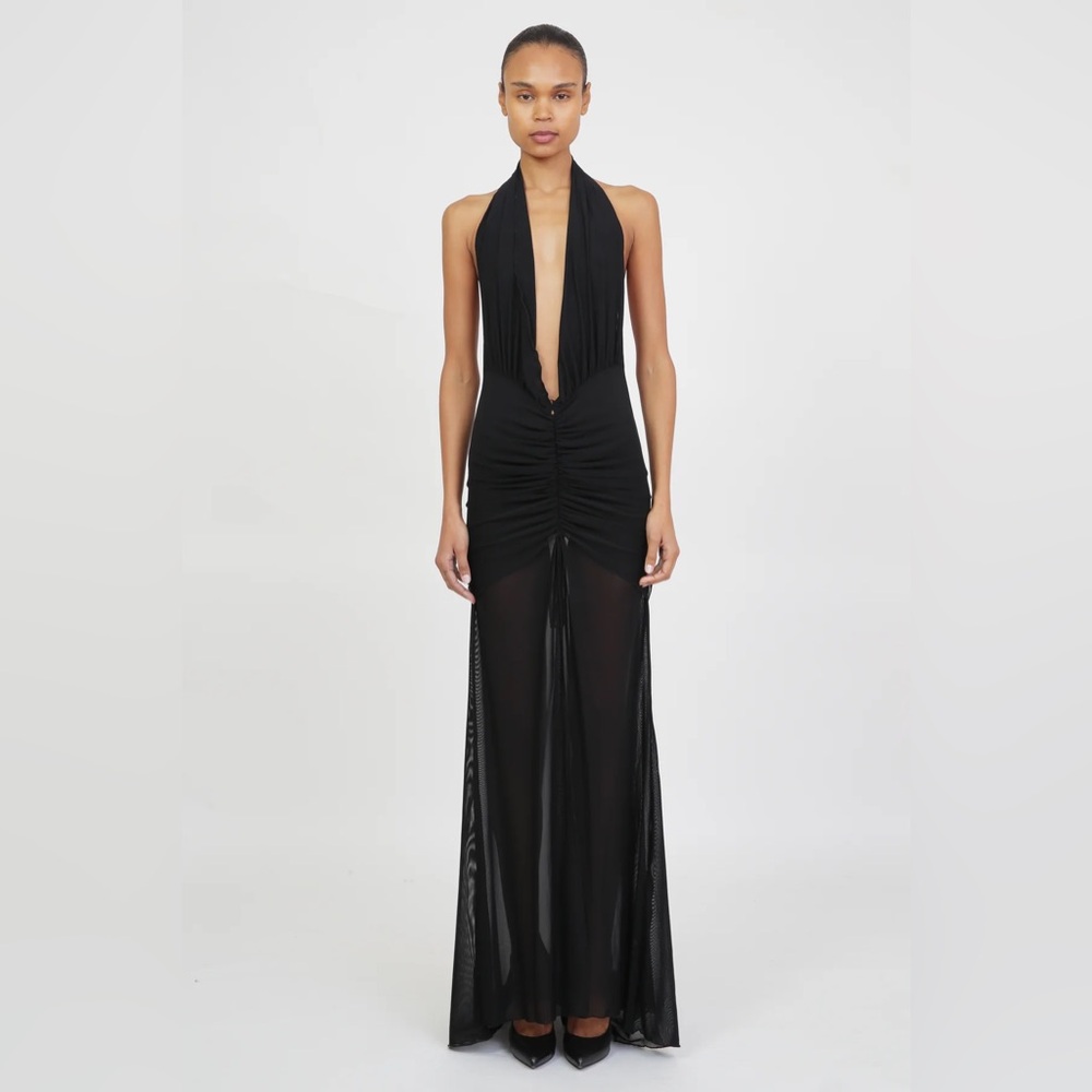 Kim Shui Mesh Maxi Halter Dress in Black Small